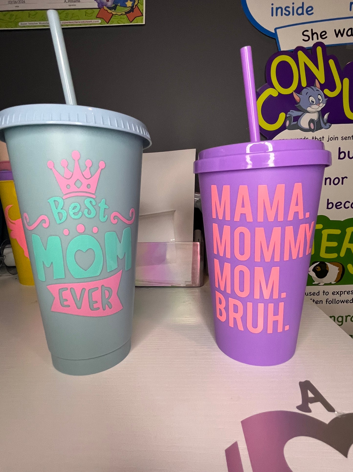 Custom Mom Life cup with Straw & Lid